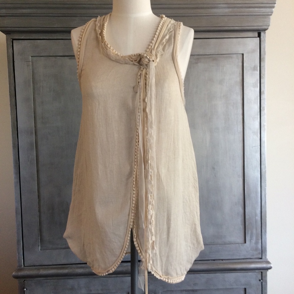 Hazel Brand Linen Thigh Length Boho Vest M EUC